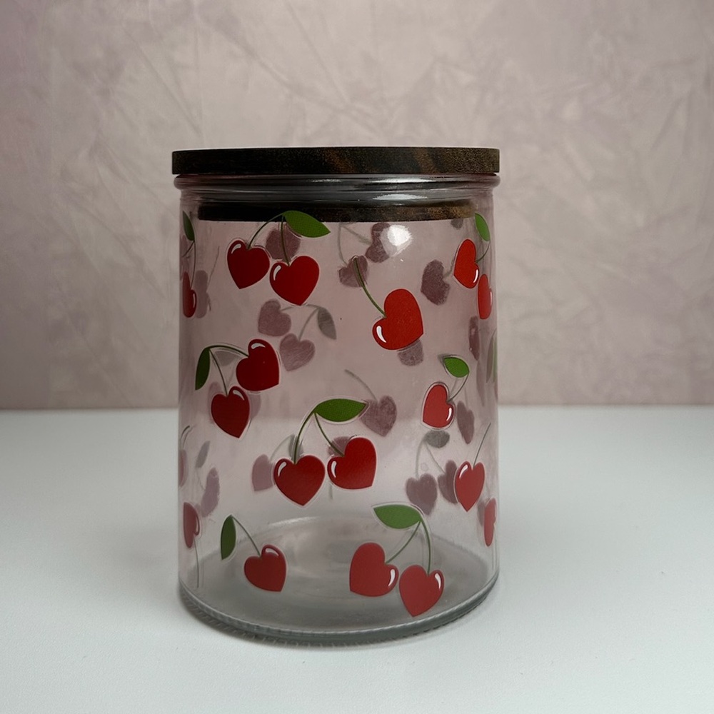 CWC Cook with Color Cherry Pattern Glass Jar with Dark Lid - Picture 2 of 15